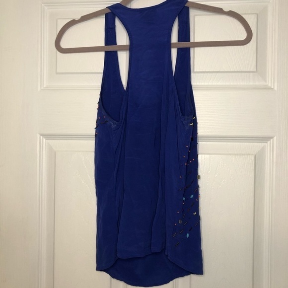 ANTHROPOLOGIE Fei 100% Silk Blue Beaded Top - Picture 3 of 5